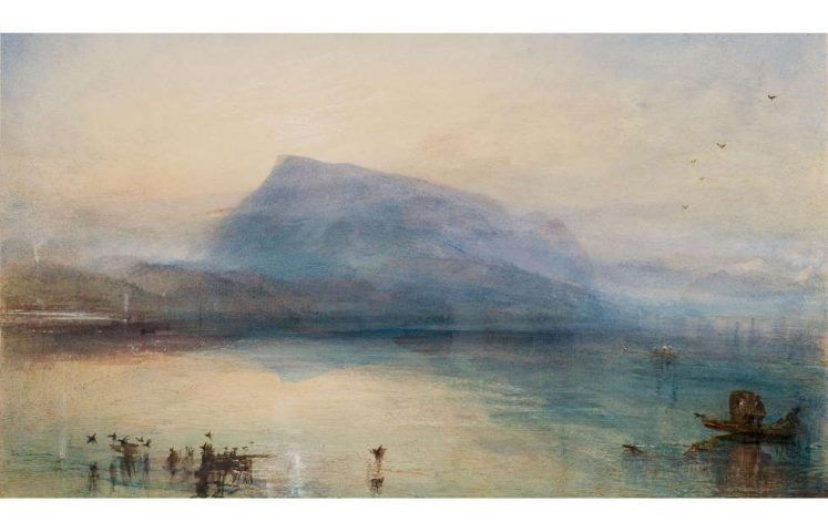 Joseph Mallord William Turner, Der blaue Rigi, Vierwaldstätter See, Sonnenaufgang, 1842, Aquarell, 29,7 x 45 cm (Privatsammlung)