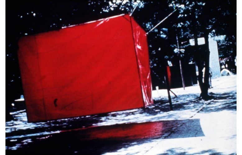 Yamazaki, Tsuruko, Red (work) (Shape of Mosquito Net), 1956, Installation at Gutai Outdoor Art Exhibition, 1956, Ashiya, Japan © Estate of Tsuruko Yamazaki, Courtesy of LAD