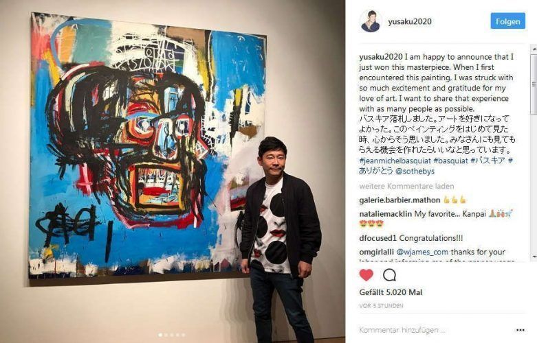 Yusaka Maezawa mit Jean-Michel Basquiats „Untitled“, 18.5.2017, Quelle: Instagram.