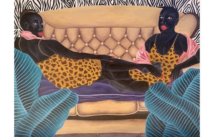 Zandile Tshabalala, Two Reclining Women, 2020, Acrylfarbe auf Leinwand, 91.5 x 122 cm (Privtsammlung, © bei der Künstlerin, Courtesy of the Maduna Collection, © Zandile Tshabalala Studio)