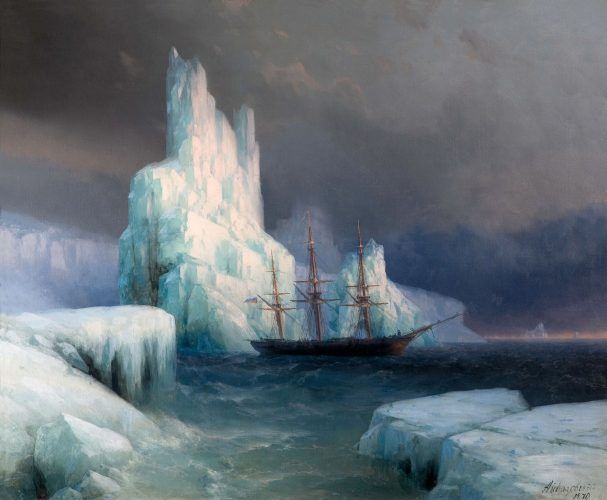 Iwan Konstantinowitsch Aiwasowski, Eisberge in der Antarktis, 1870, Öl auf Leinwand, 112 x 136 cm, Aiwasowski-Galerie, Feodossija.