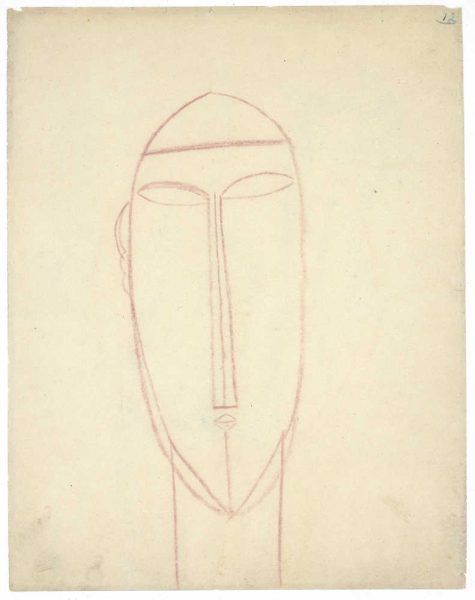 Amedeo Modigliani, Frontaler langer Kopf, um 1914/15