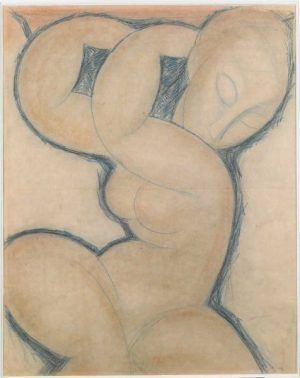 Amedeo Modigliani, Karyatide (blau), um 1913, Blauer Buntstift auf Papier, 56,5 x 45 cm (© Pinacothèque de Paris)