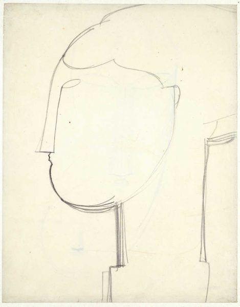 Amedeo Modigliani, Weiblicher Kopf im Profil nach links auf einem Sockel, um 1914/15 (Basel)