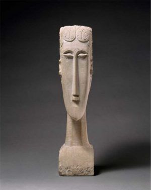 Amedeo Modigliani, Kopf einer Frau, 1912, Kalkstein, 68.6 x 23.5 x 24.8 cm (The MET, New York)