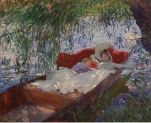 John Singer Sargent, Zwei schlafende Frauen in einem Kahn unter der Weide, um 1887, Öl und Leinwand, 56 x 68,6 cm (Museu Calouste Gulbenkian, Lissabon, Foto Catarina Gomes Ferreira).