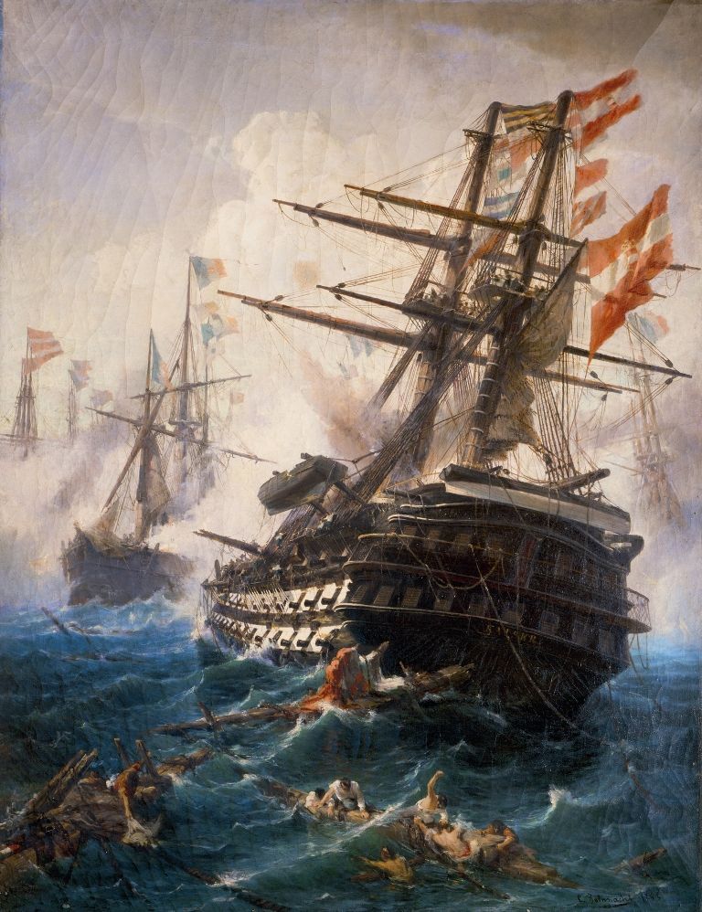Konstantinos Bolanachi, Linienschiff Kaiser in der Schlacht bei Lissa, 1868, 164 x 127 cm (Belvedere, Wien).
