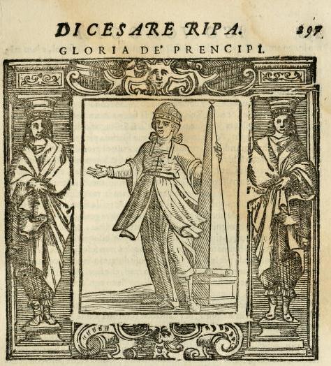 Cesare Ripa Iconologia, Siena, 1613, S. 297: Gloria de` preincipi (URL: http://digi.ub.uni-heidelberg.de/diglit/ripa1613bd1/0047).
