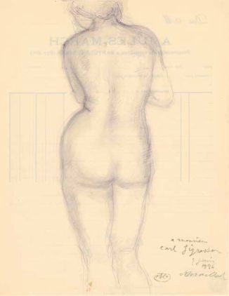 Aristide Maillol, Stehender weiblicher Rückenakt, 1926, Zeichnung (Albertina, Wien)