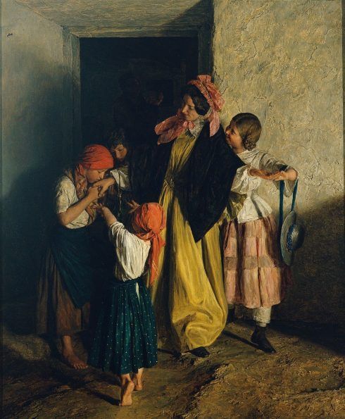 Ferdinand Georg Waldmüller, Der Abschied der Patin (Nach der Firmung), 1859, Öl auf Holz 80,5 x 61 cm © Belvedere, Wien.
