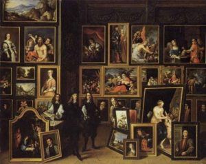David Teniers d. J., Erzherzog Leopold Wilhelm in seiner Gemäldegalerie in Brüssel, um 1653, Öl auf Leinwand 70 x 86 cm (Graf Harrach'sche Familiensammlung Schloss Rohrau, Niederösterreich)