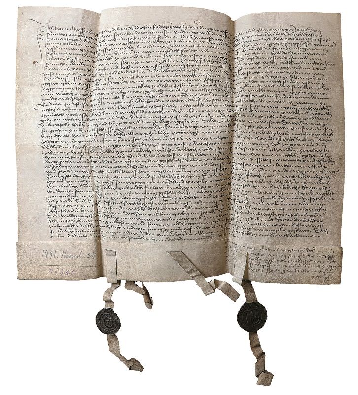 Hans Niesenbergers „Urfehde“ (Verzicht auf Rechtsmittel), 1491, Erzbischöfliches Archiv Freiburg, Foto: Erzbischöfliches Archiv Freiburg.