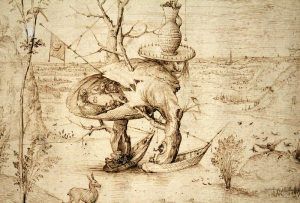 Hieronymus Bosch, Der Baum-Mann (Detail), um 1500-1510, Feder, Installationsansicht: Alexandra Matzner.