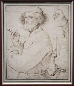 Pieter Bruegel der Ältere, Der Maler und der Kunstkenner, um 1565, Feder, Installationsansicht in der Albertina, Foto: Alexandra Matzner.
