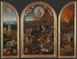 Hieronymus Bosch, Das Jüngste Gericht, Triptychon, um 1505–1515, Öl auf Holz, 99.2 x 60.5 cm (Mitteltafel); 99.5 x 28.8 cm (linke Tafel); 99.5 x 28.6 cm (rechte Tafel) (Groeningemuseum, Brügge)