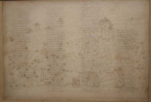 Sandro Botticelli, Illustrationen zu Dante Alighieris Divina Commedia, um 1480 - um 1500, Inferno XXXIII (in Eis eingefroren, Ugolino da Gherardesca knabbert am Kopf seines Betrügers), Detail (Kupferstichkabinett, Berlin), Foto: Alexandra Matzner.