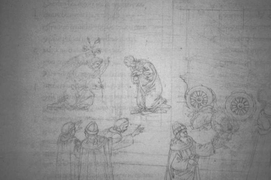 Sandro Botticelli, Illustrationen zu Dante Alighieris Divina Commedia, um 1480-um 1500, Purgatorio X: Verkündigung (Marmorreliefs, Bestrafung der Stolzen) (Kupferstichkabinett, Berlin), Foto: Alexandra Matzner.