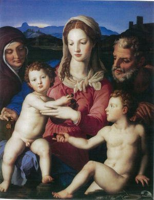 Bronzino, Hl. Familie mit hl. Anna und Johannes dem Täufer, 1550-1560, 133 x 101 cm. Parigi, Musée du Louvre, Département des Peintures, Don du comte Alfred de Vandeul, 1902, RF 1348.