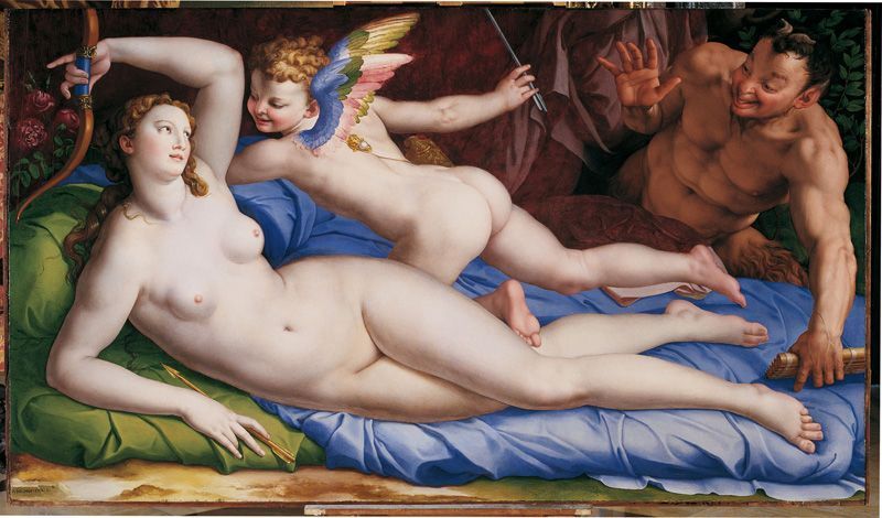Bronzino , Venus, Amor und Satyr, um 1553-1555, 135 x 231 cm, Roma, Galleria Colonna, Inv. Salviati 1756, n. 66.