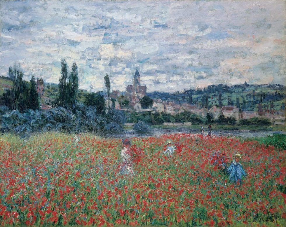 Claude Monet, Champ de coquelicots près de Vétheuil [Mohnblumenfeld bei Vétheuil], um 1879, Öl auf Leinwand, 73 x 92 cm (Stiftung Sammlung E.G. Bührle, Zürich)