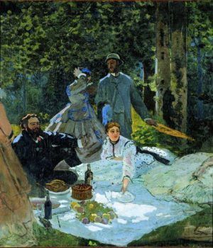 Claude Monet, Déjeuner sur l'herbe [Frühstück im Grünen], rechtes Fragment, 1865, Öl auf Leinwand, (Musée d'Orsay, Paris)