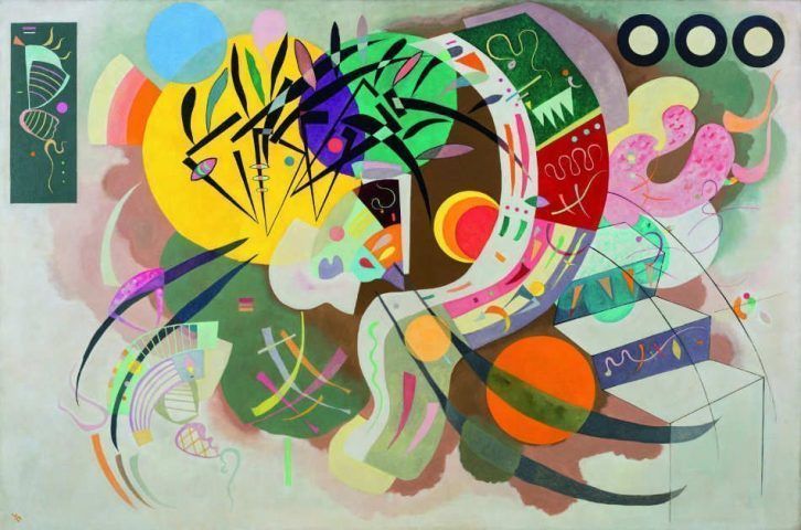 Wassily Kandinsky (Moskau 1866–Neuilly-sur-Seine 1944), Dominant Curve (Courbe dominante), April 1936, Öl auf Leinwand, 129.2 x 194.3 cm (New York, Solomon R. Guggenheim Museum. Solomon R. Guggenheim Founding Collection, Inv.-Nr. 45.989)