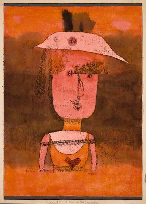 Paul Klee (Münchenbuchsee 1879–Muralto-Locarno 1940), Bildnis der Frau P. im Süden, 1924, Aquarell und Öltransferzeichnung auf Papier auf Holzplatte, 42.5 x 31 cm (Venedig, Peggy Guggenheim Collection, 76.2553)