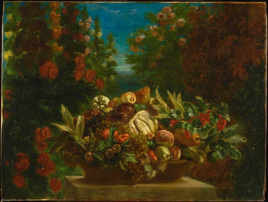 Eugène Delacroix, Ein Blumenkorb in einem Blumengarten, 1848/49, Öl/Lw, 106.7 x 142.2 cm (© Philadelphia Museum of Art, Pennsylvania, John G. Johnson Collection, 1917 (1917,974)