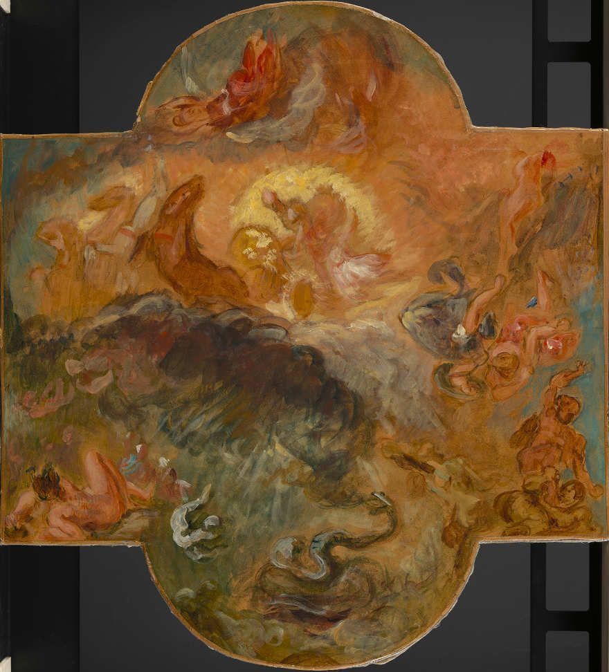 Eugène Delacroix, Apollo erschlägt die Python, Skizze, um 1850, Öl auf Papier auf Leinwand, 66 x 60.2 cm (Van Gogh Museum, Amsterdam (purchased with support from the BankGiro Lottery) (s526 S2012) © Van Gogh Museum, Amsterdam)