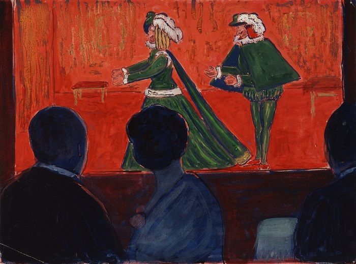 Marianne von Werefkin, Marionettentheater, 1917/1918, Gouache auf Papier, Städtische Galerie im Lenbachhaus und Kunstbau München.