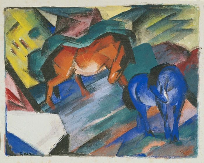 Franz Marc, Rotes und blaues Pferd, 1912, Tempera, Städtische Galerie im Lenbachhaus und Kunstbau München.