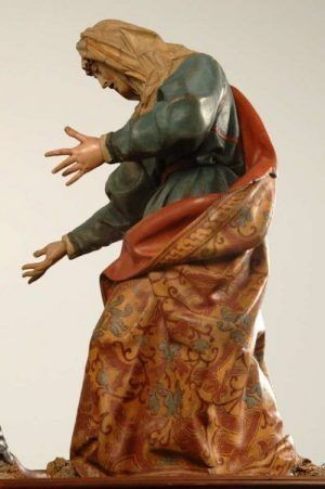 Gregorio Fernández, Simon von Cyrene, Veronika und Peiniger; Pedro de la Cuadra, Christus, um 1610 mit späteren Änderungen, Holz, polychromiert (Museo Nacional de Escultura, Valladolid)