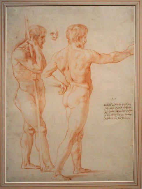 Raffael (Raffaello Santi), Zwei Männerakte, 1515, aus dem Vorbesitz Albrecht Dürer, 1796 durch Herzog Albert von Sachsen-Teschen erworben, Albertina, Wien, Foto: Alexandra Matzner.