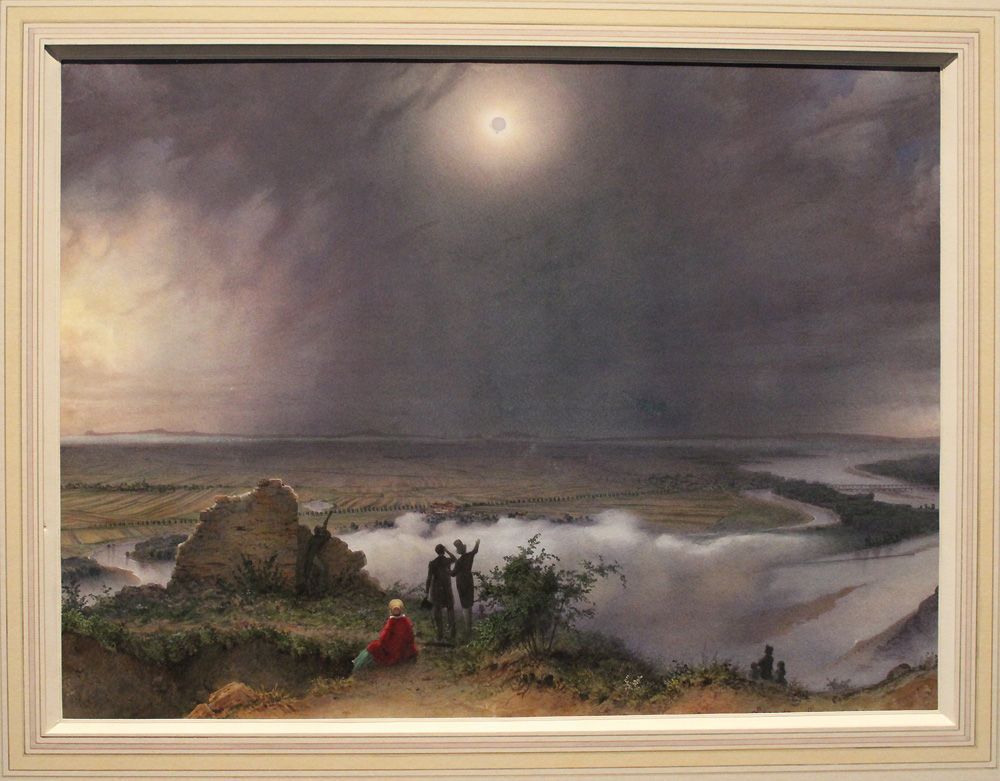 Leander Russ, Die Sonnenfinsternis am 8. Juli 1842, 1842, Aquarell und Deckfarben auf Papier, 42,1 x 56,8 cm (Albertina, Wien)