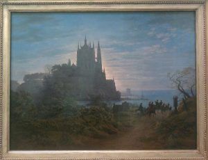 Karl Friedrich Schinkel, Gotische Kirche auf einem Felsen am Meer, 1815, Öl auf Leinwand, 72 x 98cm (Berlin, Nationalgalerie), Foto: Alexandra Matzner
