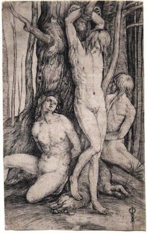 Jacopo de` Barbari, Die drei Gefangenen, um 1501–1503, Kupferstich, 157 x 97 mm (Blattmaß), signiert mit Hermesstab, Braunschweig, Herzog Anton Ulrich-Museum Braunschweig, Kunstmuseum des Landes Niedersachsen, Foto: Alexandra Matzner.