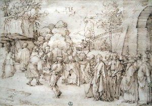 Albrecht Dürer, Die Grabtragung Christi, 1521, Feder in Braun auf gelblichem Papier, 209 x 291 mm, bezeichnet und monogrammiert: „1521/AD“, Florenz, Istituti museali della Soprintendenza Speciale per il Polo Museale Fiorentino, Gabinetto Stampe e Disegni degli Uffizi, Inv. Nr. 1069 E, Foto: Alexandra Matzner.