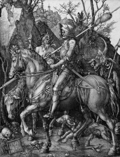 Albrecht Dürer, Ritter, Tod und Teufel, 1513, Kupferstich, Städel Museum, Frankfurt am Main, Foto: Städel Museum – ARTOTHEK, 25,9 x 20cm.