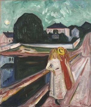 Edvard Munch, Mädchen auf einer Brücke / Girls on a Pier, um / c. 1904, Öl auf Leinwand / Oil on canvas, 80,5 x 69,3 cm, Kimbell Art Museum, Fort Worth, Texas.