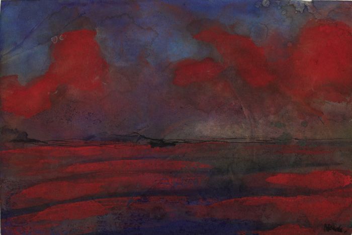 Emil Nolde, Landschaft in rotem Licht, 1938/45, Aquarell, 18,5 x 27,3 cm © Nolde Stiftung Seebüll.
