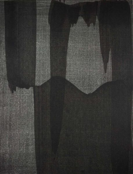 Erwin Bohatsch, Les nuits d' été, Teil 6, 2002, Lithografie mit schwarzer Acrylfarbe überarbeitet, 65 x 55 cm (Albertina, Wien)