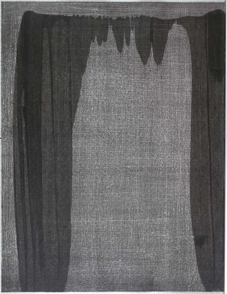 Erwin Bohatsch, Les nuits d' été, Teil 7, 2002, Lithografie mit schwarzer Acrylfarbe überarbeitet, 65 x 55 cm (Albertina, Wien)