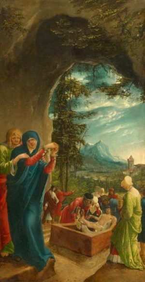 Albrecht Altdorfer (1480–1538), Grablegung Christi, 1518, Predellenflügel des Sebastiansretabels für St. Florian, Fichtenholz, 70,6 cm x 37,4 cm, Kunsthistorisches Museum Wien, Foto: Kunsthistorisches Museum Wien.