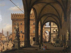 Carlo Canella, Ansicht der Piazza della Signoria von der Loggia dei Lanzi, 1847, Sammlung Ente Cassa di Risparmio, Florenz.