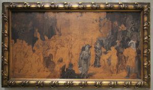 Hans Makart, Studie für „Einzug Karls V. in Antwerpen“, 1878, Collage und Pinselzeichnung auf Lichtpause, Installationsansicht „Inspiration Fotografie. Von Makart bis Klimt“, Belvedere 2016, Foto: Alexandra Matzner.