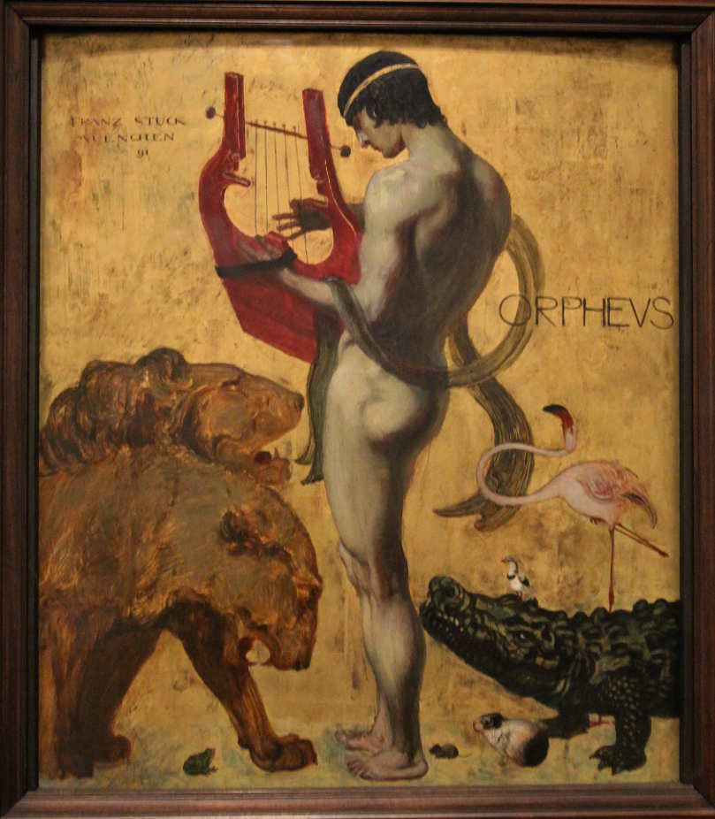 Franz von Stuck, Orpheus und die Tiere, 1891, Öl auf Holz und Goldgrund, 55 x 47 cm (Museum Villa Stuck), Foto: Alexandra Matzner.