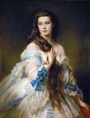 Franz Xaver Winterhalter, Madame Rimsky-Korsakov, 1864, Öl auf Leinwand, 117 x 90 cm, signiert und datiert unten rechts: „frWinterhalter/1864 Paris“ (Paris, dépôt du Musée du Louvre im Musée d’Orsay, Geschenk von den Söhnen Nicolas und Dimitry Rimsky-Korsakov, 1879, inv. no. R.F. 235. Photo: Erich Lessing / Art Resource)