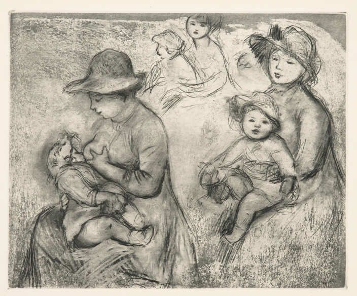 Pierre Auguste Renoir, Trois Esquisses de Maternités / Skizzen zur Mutterschaft, o.J., Radierung, Aquatinta auf Velin (Coninx Sammlung, Zürich © Foto: Ulrich Fischer)