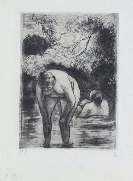 Camille Pissarro, Les deux baigneuses / Zwei Badende, 1895, Radierung (Coninx Sammlung, Zürich © Foto: Peter Schälchli, Zürich)