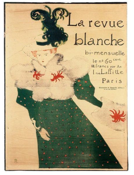 Henri de Toulouse-Lautrec, Plakat La Revue blanche, 1895, Lithografie: olivgrüne Zeichnung und Blau, Rot, Schwarz; Tusche, Kreide, Schaber (Sammlung Coninx, Zürich)